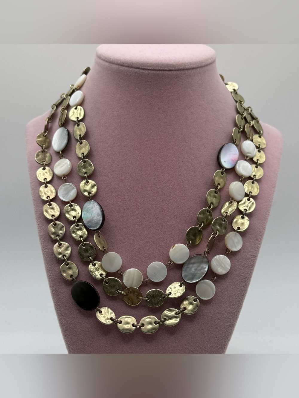 Multi-Strand Gold tone and Mother-of-Pearl Statement Necklace